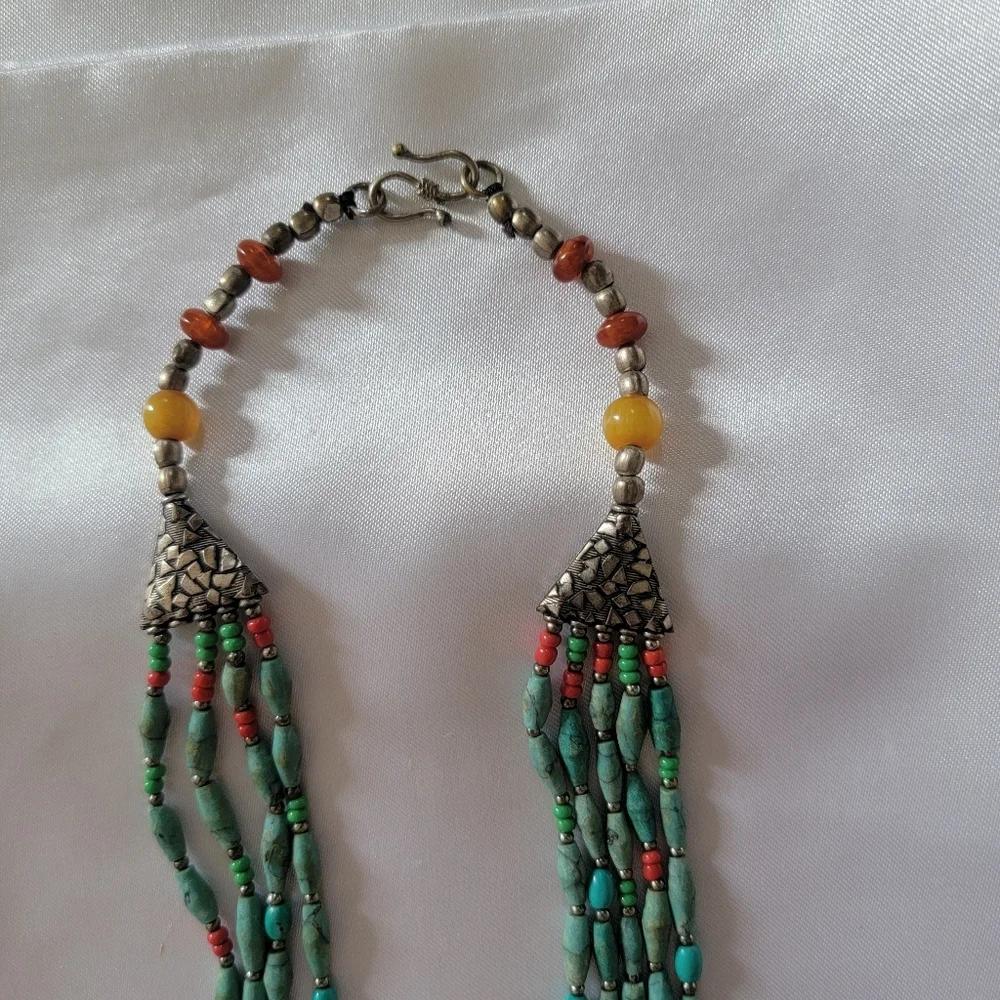 Antique Moroccan Turquoise and Red Coral Berber Bijou Necklace - Picture 5 of 8